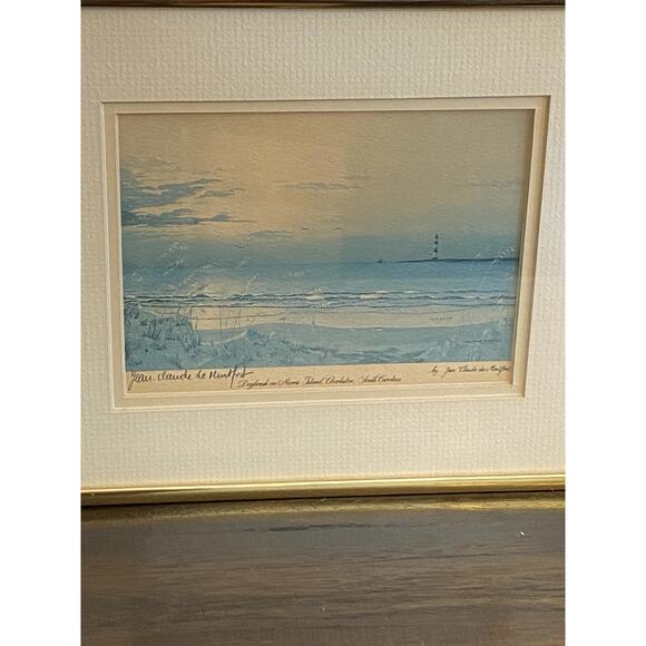 Jean Claude de Montfort Vintage Signed Framed Print Daybreak on Morris Island SC - Picture 6 of 8